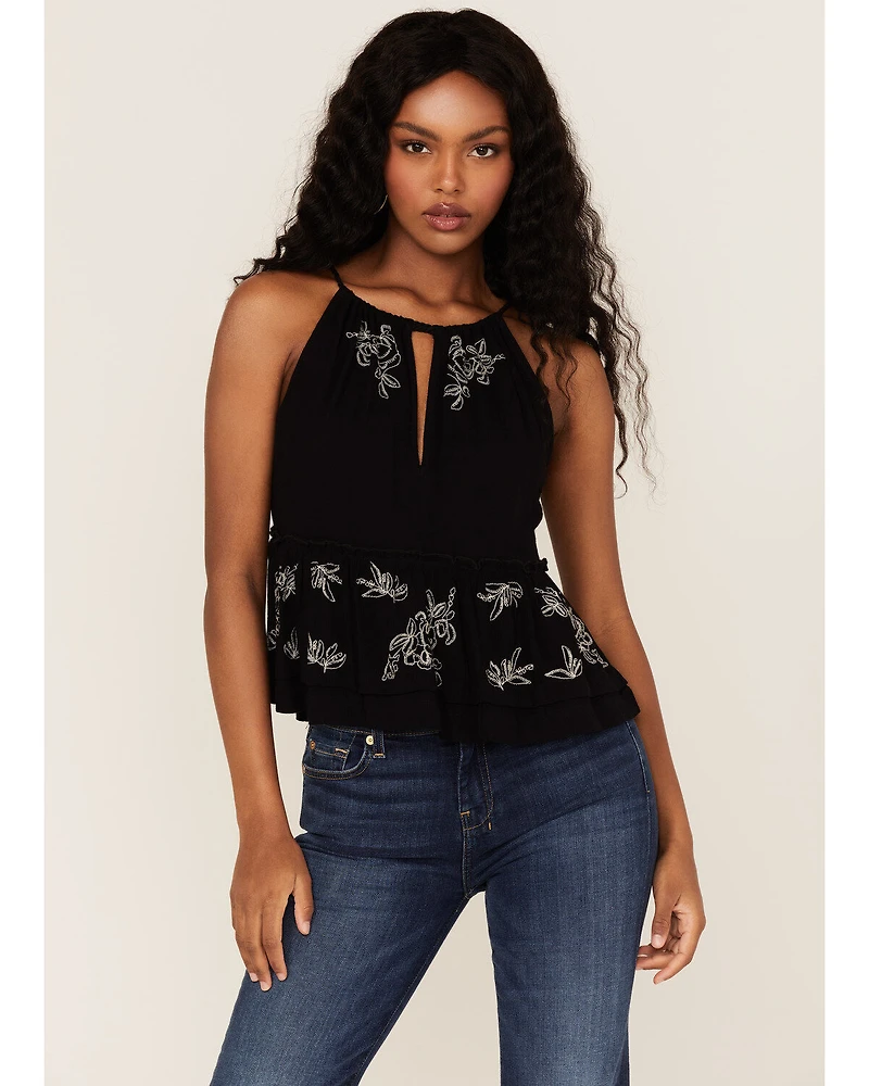 Shyanne Women's Embroidered Floral Keyhole Tank Top