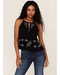 Shyanne Women's Embroidered Floral Keyhole Tank Top