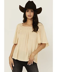 Band Of The Free Women's Solid Short Sleeve Ruffle Blouse