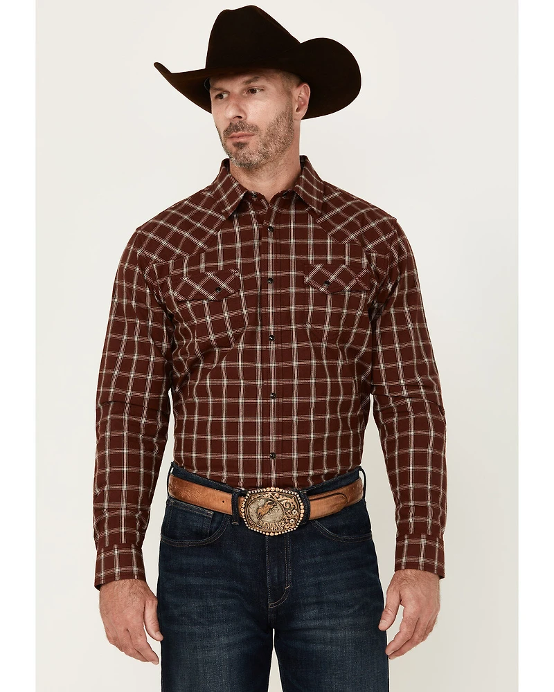 Blue Ranchwear Men's Elk Plaid Print Long Sleeve Snap Western Shirt