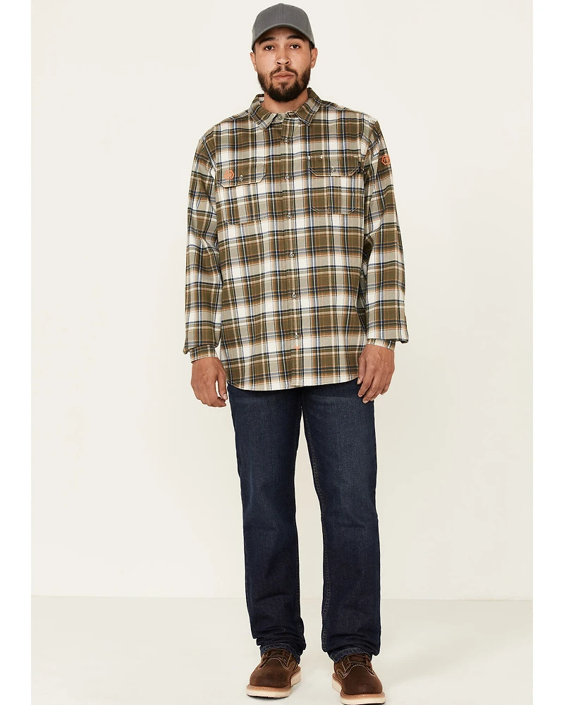 Hawx Men's FR Woven Plaid Print Long Sleeve Button-Down Work Shirt