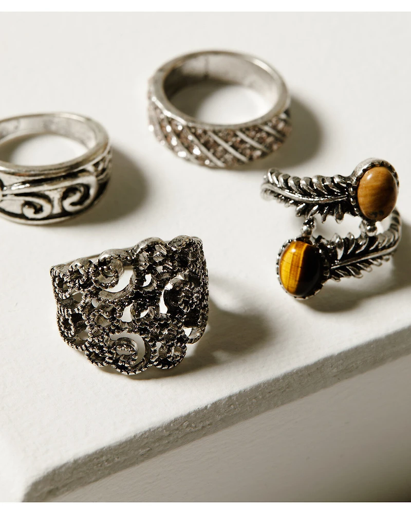 Shyanne Women's Champagne Chateau Jasper Filigree 4-Piece Ring Set