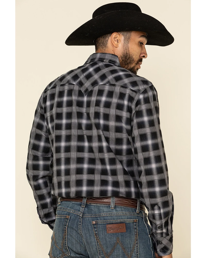 Rock & Roll Denim Men's Black Med Plaid Long Sleeve Western Shirt