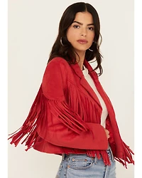 Saints & Hearts Women's Faux Suede Cropped Fringe Jacket