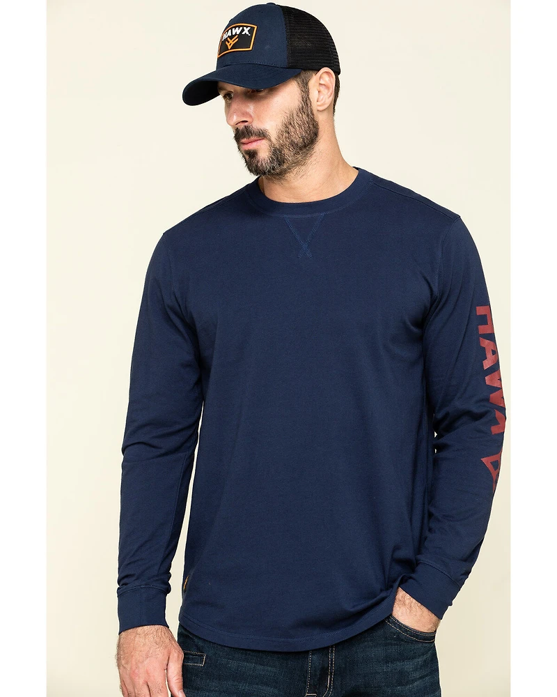 Hawx Men's Navy Sleeve Logo Long Work T-Shirt