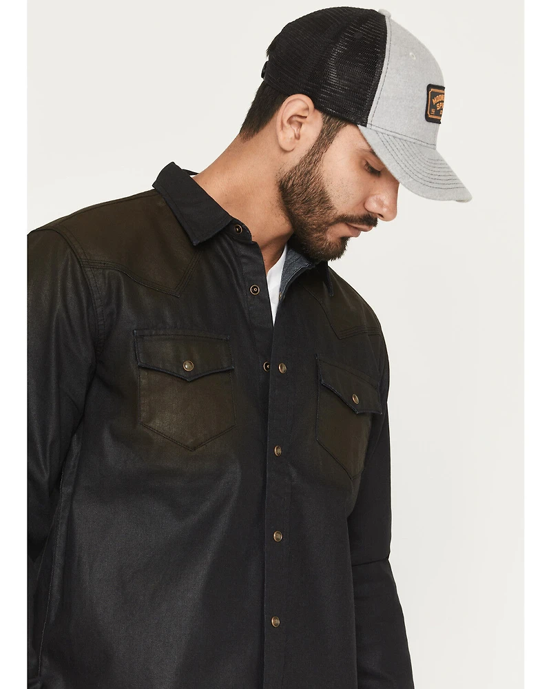 Moonshine Spirit Men's Wax Coated Denim Long Sleeve Snap Western Shirt
