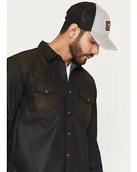 Moonshine Spirit Men's Wax Coated Denim Long Sleeve Snap Western Shirt