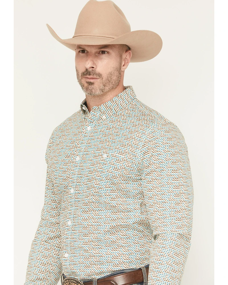 RANK 45® Men's Six Shooter Geo Print Long Sleeve Button-Down Stretch Western Shirt