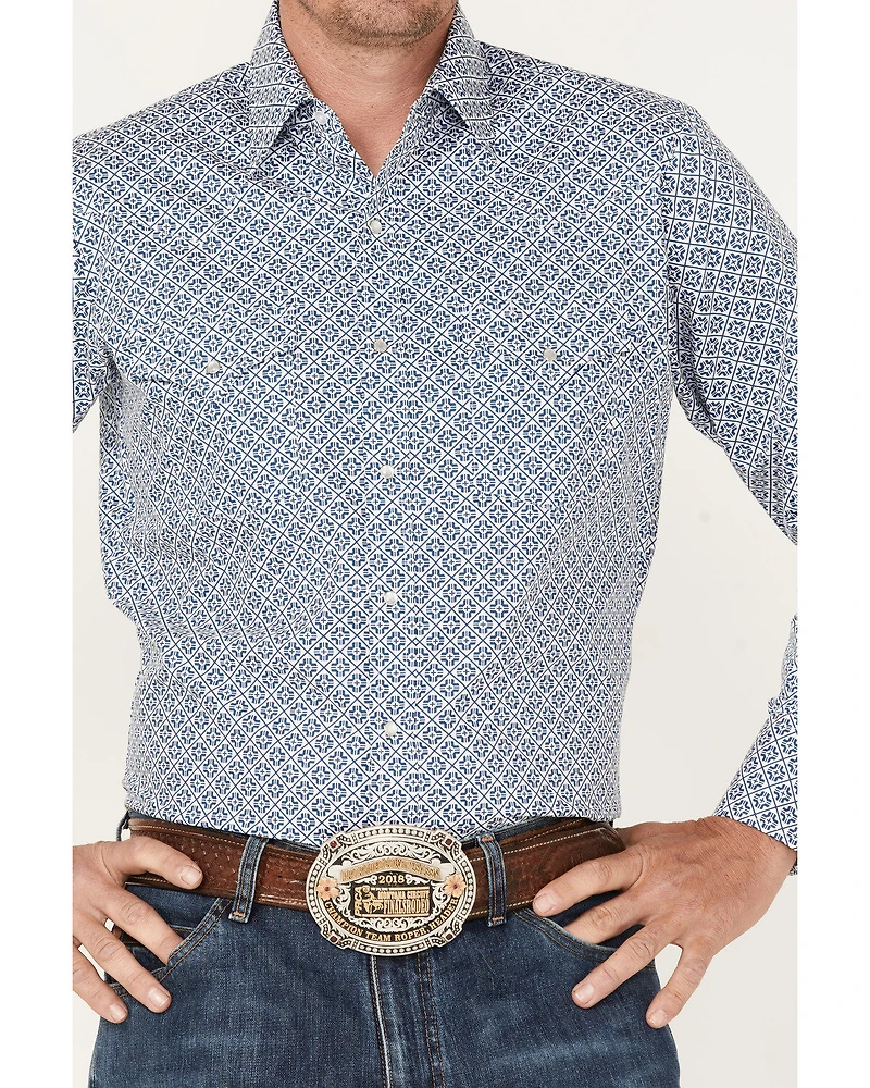 Ely Walker Men's Geo Print Long Sleeve Pearl Snap Western Shirt