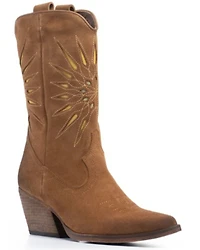 Golo Women's Contrasting Inlaid Sun Western Boots - Round Toe