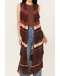 Shyanne Women's Long Striped Crochet Fringe Sweater Vest