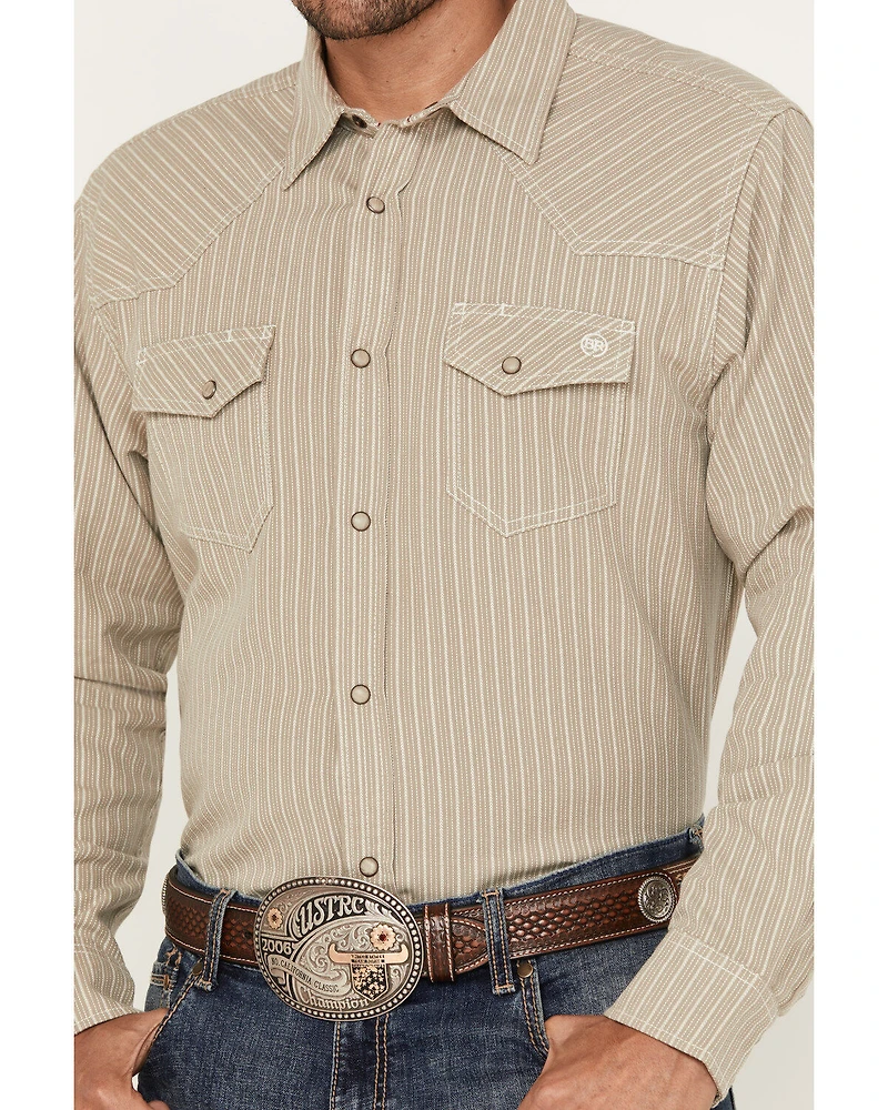 Blue Ranchwear Men's Denim Dobby Striped Long Sleeve Western Pearl Snap Shirt