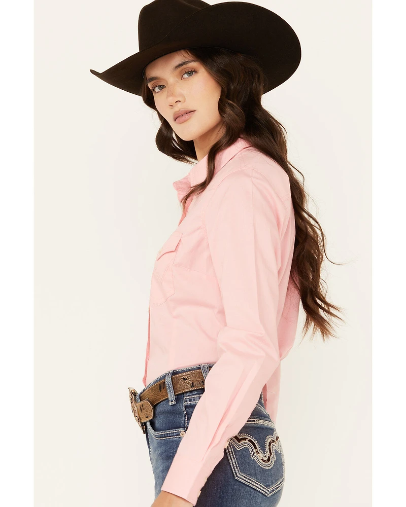Wrangler Retro Women's Solid Long Sleeve Button-Down Stretch Western Shirt