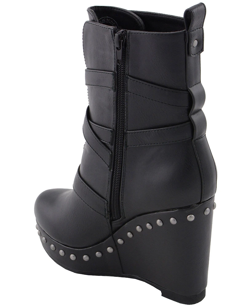 Milwaukee Leather Women's Triple Strap Wedge Boots - Round Toe