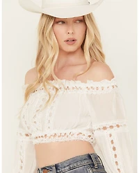 Revel Women's Eyelet Off The Shoulder Long Sleeve Top