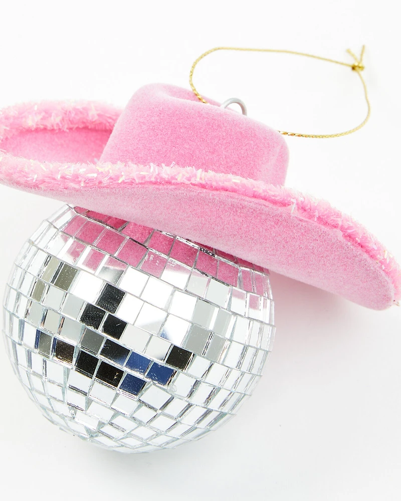 Kurt Adler Mirror Ball With Cowboy Hat Ornament