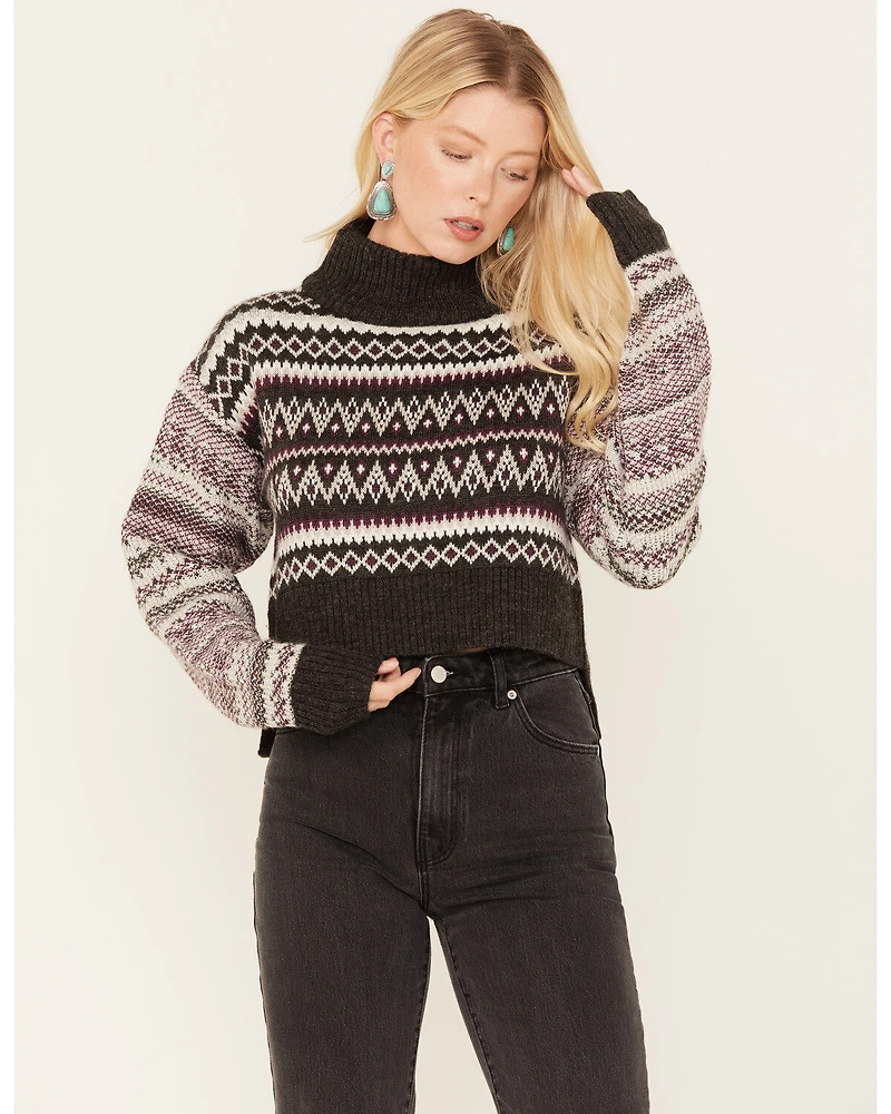 Cleo + Wolf Women's Fair Isle Stripe Knit Cropped Sweater