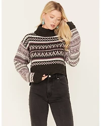 Cleo + Wolf Women's Fair Isle Stripe Knit Cropped Sweater