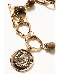 Shyanne Women's Summer Moon Antique Gold T-Bar Chain Bracelet