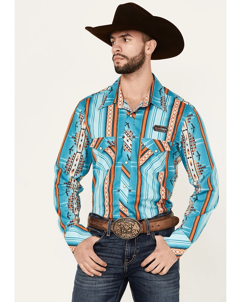 Rock & Roll Denim Men's Southwestern Striped Print Long Sleeve Snap Stretch Western Shirt