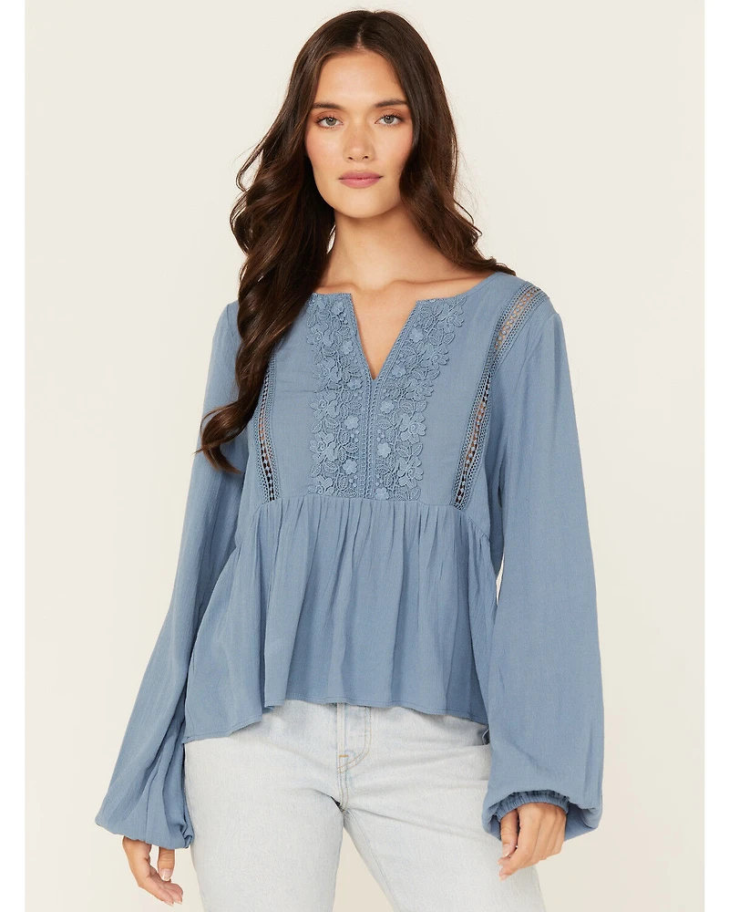 Wild Moss Women's Crochet Trim Top