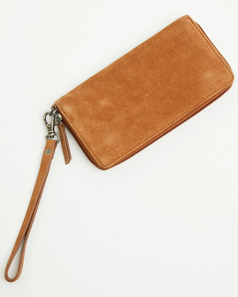 Shyanne Women's Hair On Hide Tooled Leather Wristlet Wallet
