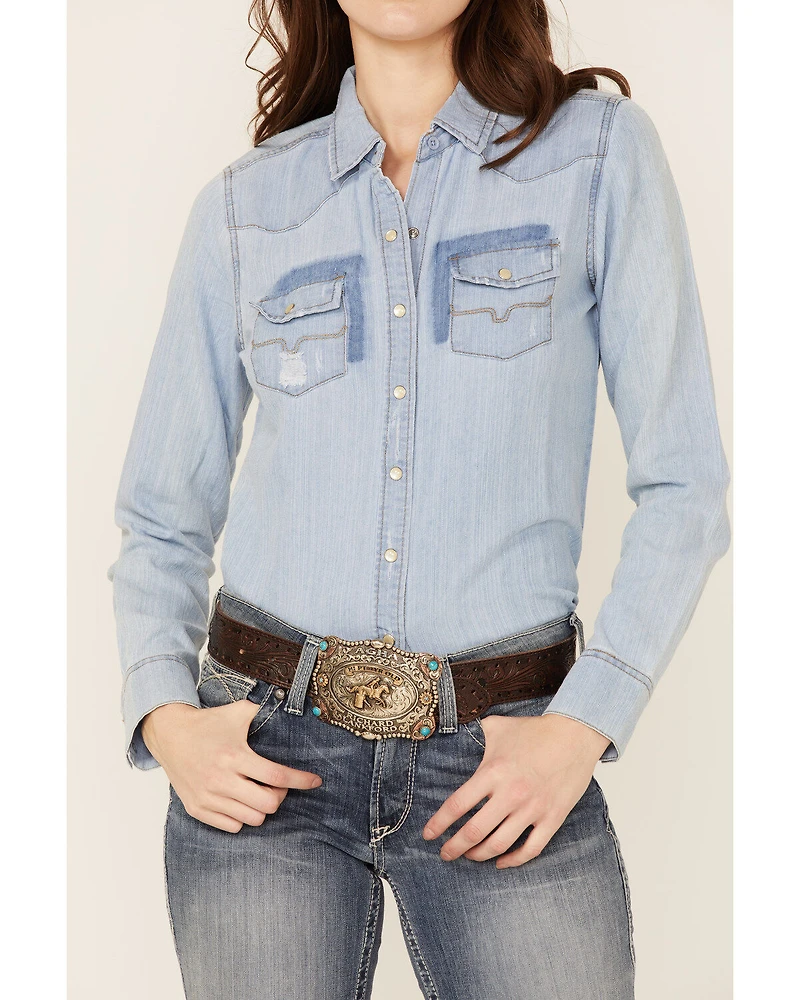 Kimes Ranch Women's Kaycee Denim Long Sleeve Western Pearl Snap Shirt