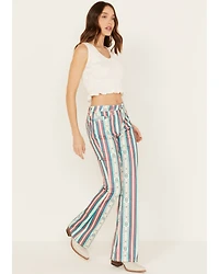 Hooey by Rock & Roll Denim Women's High Rise Striped Flare Jeans
