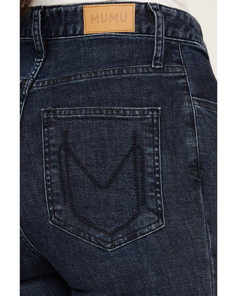 Show Me Your Mumu Women's Dark Wash Hawn Bell Flare Stretch Denim Jeans