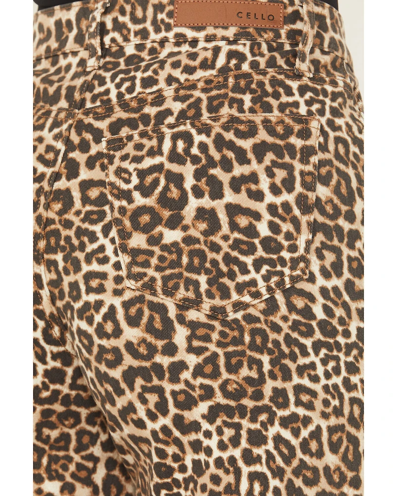 Cello Women's Leopard Print High Rise Wide Leg Jeans