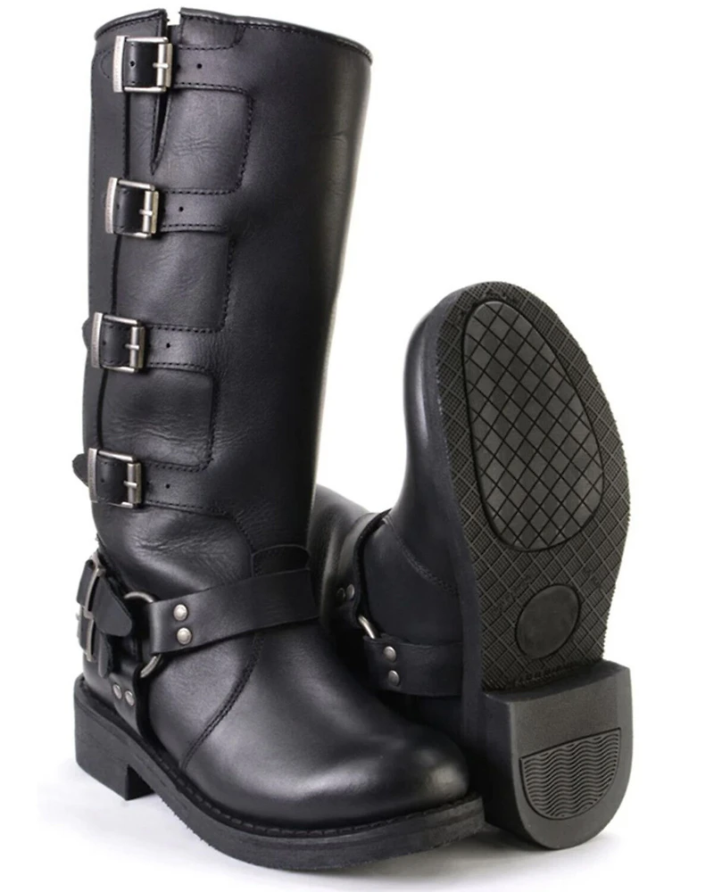 Milwaukee Leather Women's Buckle Detail Tall Motorcycle Boots - Round Toe