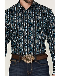 Wrangler Men's Checotah Southwestern Striped Long Sleeve Pearl Snap Western Shirt