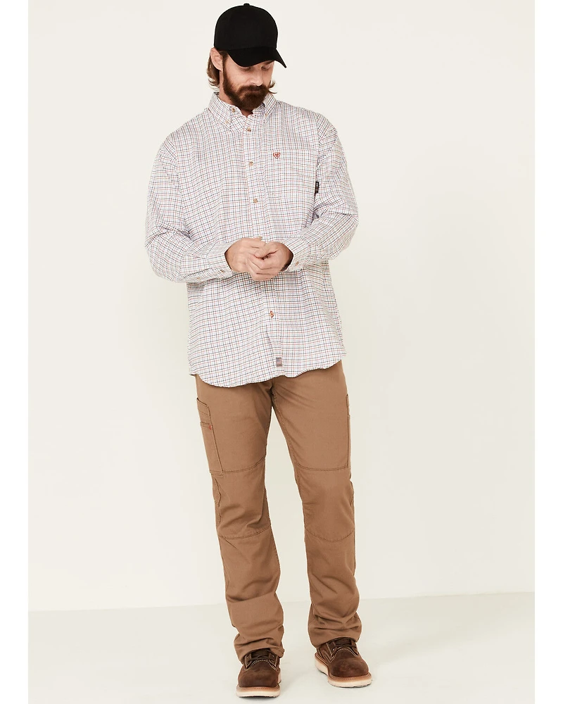 Ariat Men's FR Gauge Plaid Print Long Sleeve Button Down Work Shirt - Big