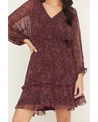 Shyanne Women's Glenwood Floral Print Long Sleeve Chiffon Mini Dress