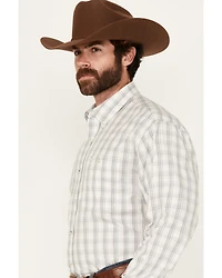 George Strait by Wrangler Men's Plaid Print Long Sleeve Button-Down Stretch Western Shirt
