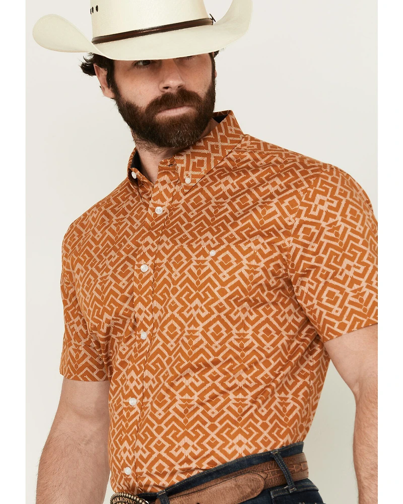 RANK 45® Men's Decker Geo Print Short Sleeve Performance Stretch Button-Down Western Shirt