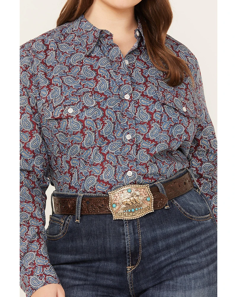 Roper Women's Paisley Print Long Sleeve Button Down Western Shirt - Plus