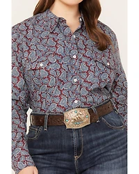 Roper Women's Paisley Print Long Sleeve Button Down Western Shirt - Plus