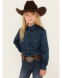Shyanne Girls' Solid Rhinestone Long Sleeve Snap Stretch Western Shirt