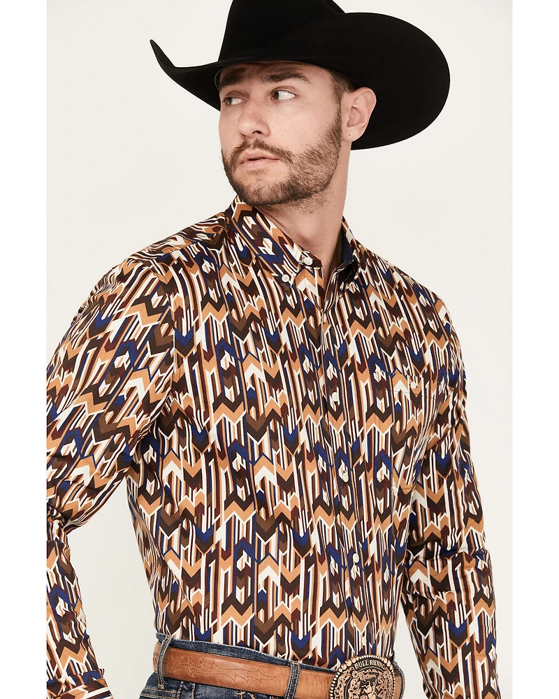 RANK 45® Men's Lockwood Geo Striped Print Long Sleeve Button-Down Stretch Western Shirt