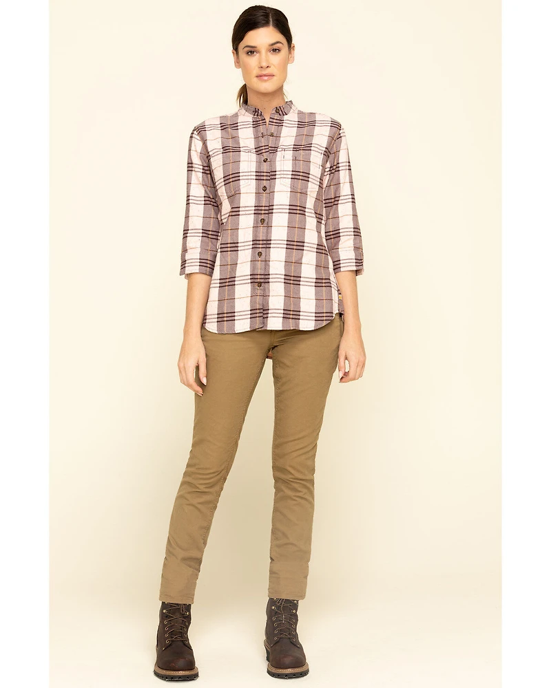 Carhartt Women's Plaid Print Relaxed Fit Midweight 3/4 Sleeve Button-Down Work Shirt