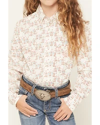 Panhandle Girls' Cowboy Print Long Sleeve Snap Western Shirt