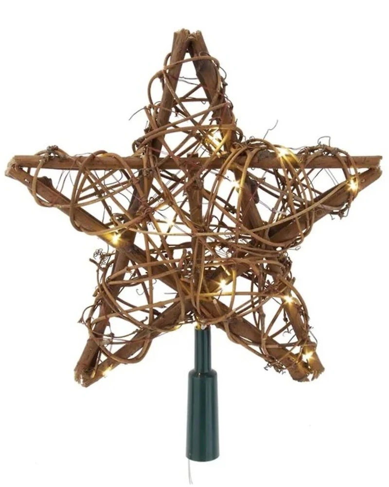 Kurt Adler 10" 20L Warm White Fairy LED Natural Rattan Star Treetop
