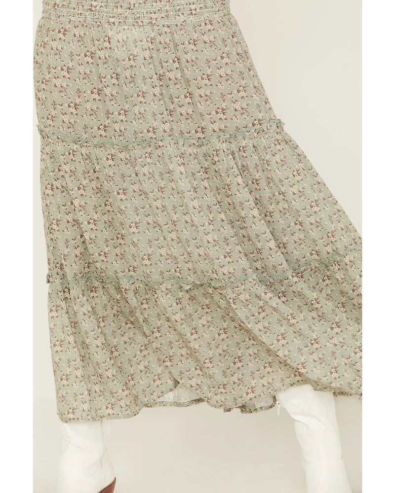 Rock & Roll Denim Women's Floral Print Tiered Maxi Skirt