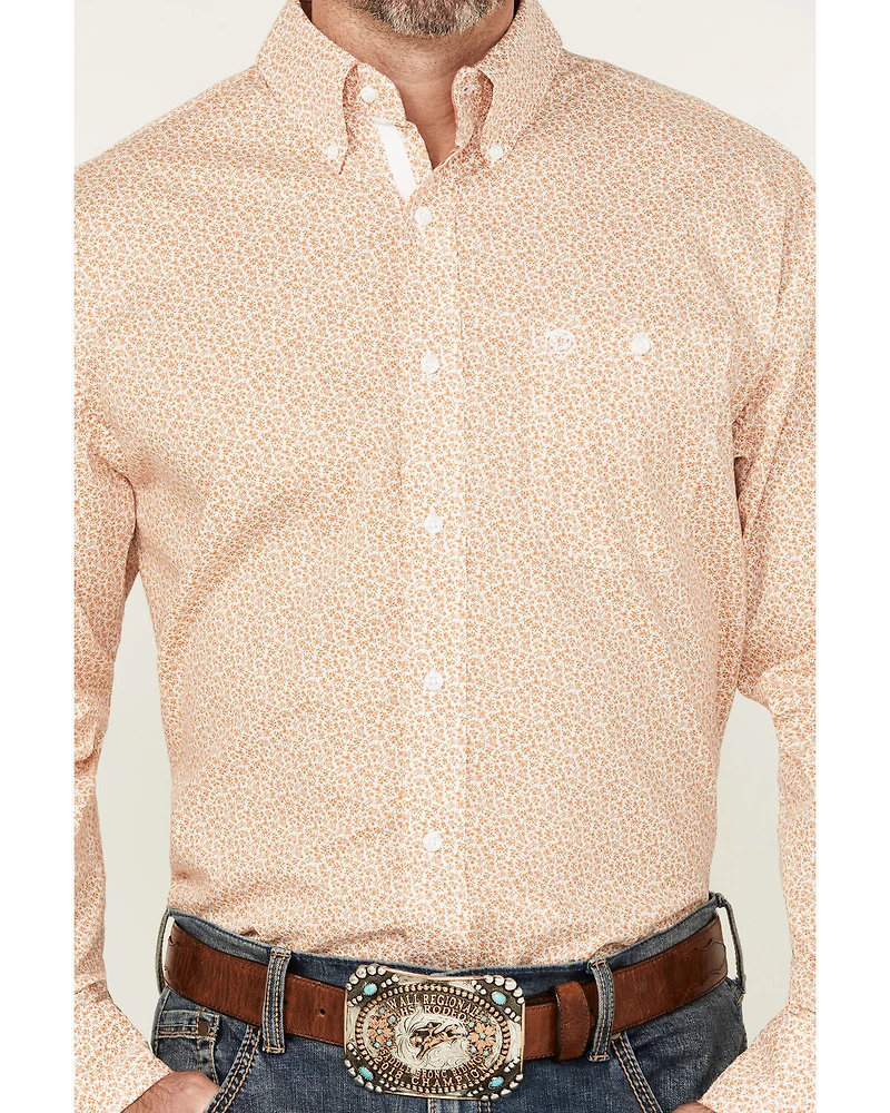 George Strait by Wrangler Men's Floral Print Long Sleeve Button-Down Stretch Western Shirt