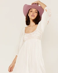 Free People Women's Wedgewood Embroidered Long Puff Sleeve Midi Dress
