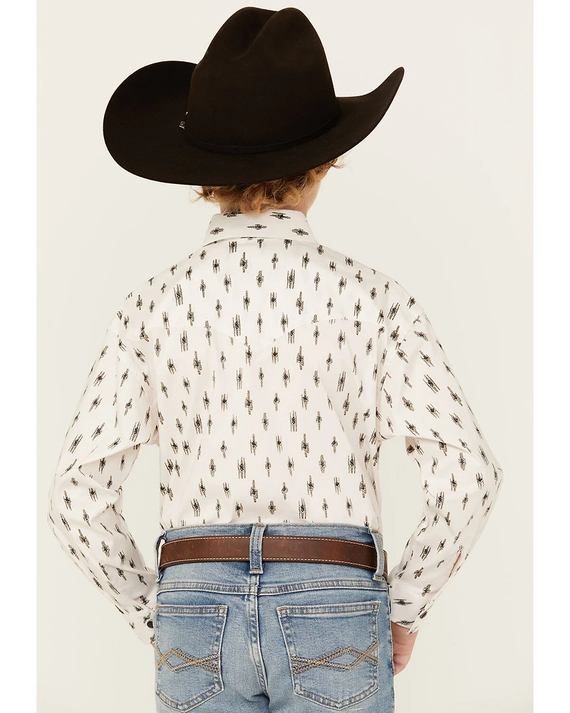 Rock & Roll Denim Boys' Abstract Geo Print Long Sleeve Snap Stretch Western Shirt