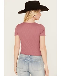 Moa Women's Ribbed Corset Style Short Sleeve Top