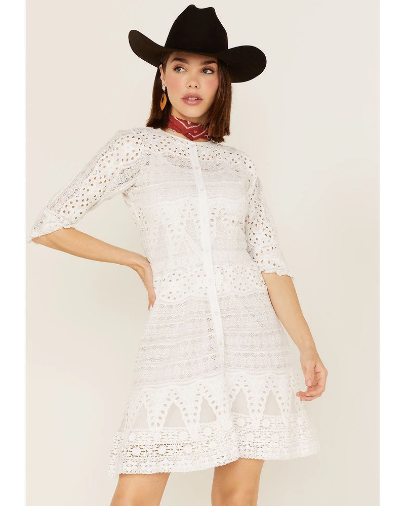 Maia Bergman Women's Vera Eyelet Lace Long Sleeve Mini Dress