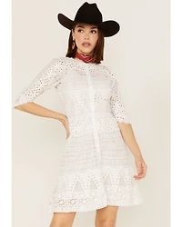 Maia Bergman Women's Vera Eyelet Lace Long Sleeve Mini Dress